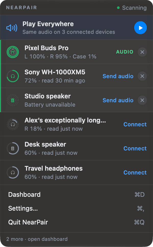 NearPair menu offering Play Everywhere across three connected devices