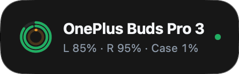 NearPair banner confirming OnePlus Buds Pro 3 reconnected, with battery levels